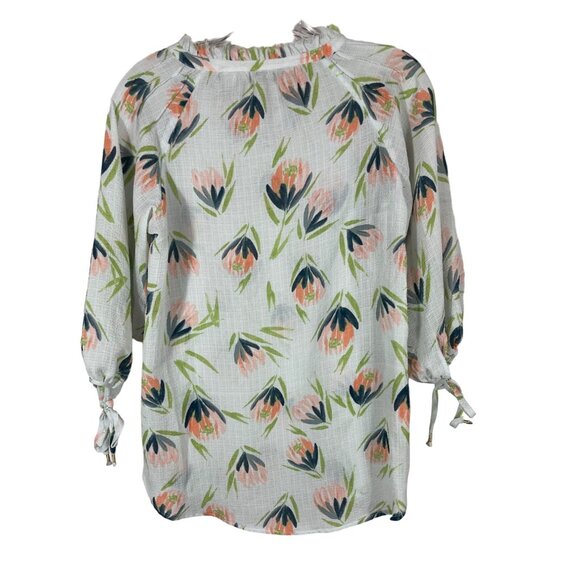 LC Lauren Conrad Popover Blouse Womens S Sheer Floral Print 3/4 Sleeve FAIR READ - Picture 3 of 7